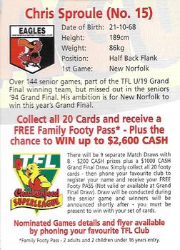 1998 Chickenfeed Superleague TFL #19 Chris Sproule Back